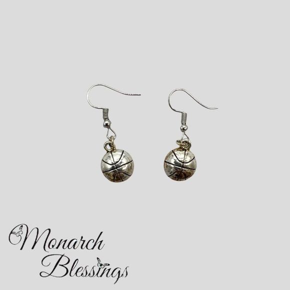 Monarch Blessings | Silver Handcrafted Basketball Themed Dangle Earrings - Picture 1 of 1